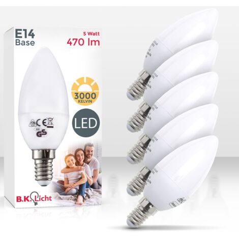 Lampadine LED luce calda, 5W (equivalente a 40W), attacco E14, confezione  da 5, 470 lumen, 3000 K, luci a candela per plafoniere e lampade