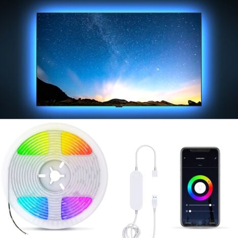 Striscia LED Smart RGB, 2m, funziona con App,  Alexa, Google Home,  Wi-Fi, alimentazione USB, cambia colore con lo smartphone, adesiva