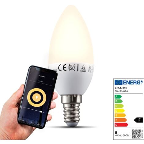 Lampadina LED smart E14, dimmerabile con lo smartphone, luce calda
