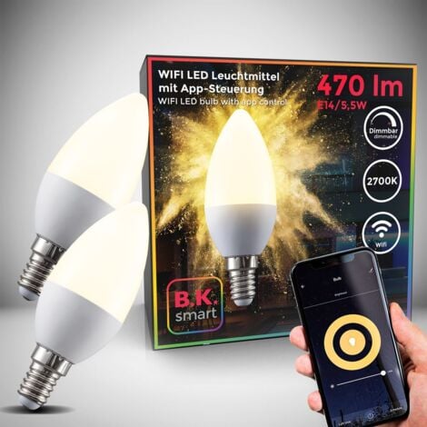 Lampadine LED smart E14, set di 2, dimmerabili con lo smartphone, luce  calda 2700K, funzionano con