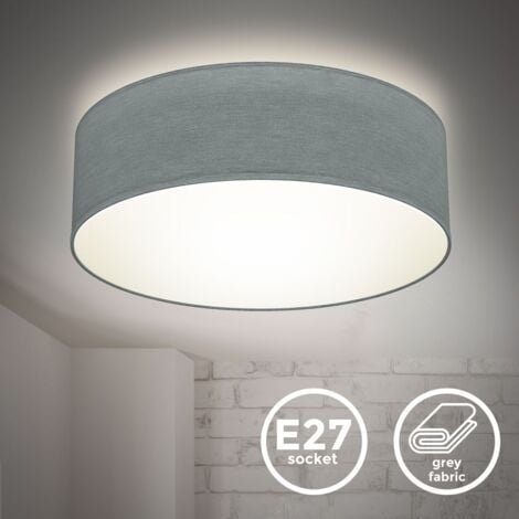B.K.Licht Plafoniera in tessuto grigio, attacco per lampadina E27 non inclusa, Lampada da soffitto diametro 30cm, Lampadario moderno per salotto o camera da letto, IP20