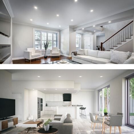 B.K.Licht Faretti LED da incasso ultrapiatti orientabili, LED integrati 5W, foro Ø68mm, luce calda 3000K, 460Lm, set di 12 faretti da soffitto rotondi, plastica color nichel opaco 230V IP23