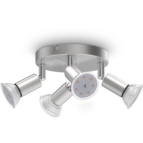 Plafoniera LED Da Soffitto B.K.Licht, 4 Faretti GU10 Inclusi (3 Orientabili), 25 Cm, Metallo Nickel Opaco E Vetro, Luce Calda 3000K, Per Interni