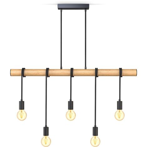 B.K.Licht 5 lampada a sospensione a fiamma I metallo e legno I E27 I nero opaco I lampada a sospensione vintage I lampada a sospensione retrò I senza lampadina (1/5)