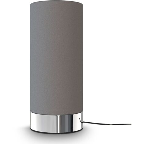 B.K.Licht I lampada da tavolo in tessuto grigio I funzione touch I funzione touch I dimmerabile 3 volte I E14 I base cromata I senza lampadina
