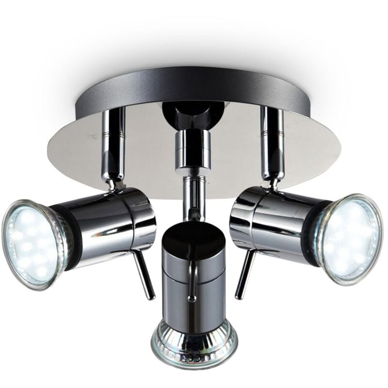 Lámpara de techo con focos giratorios y orientable incl. 3x3W LED bombillas GU10, 230V, Color cromo, Metal, Lampara de baño IP44,Â luz blanca cálida 3000K