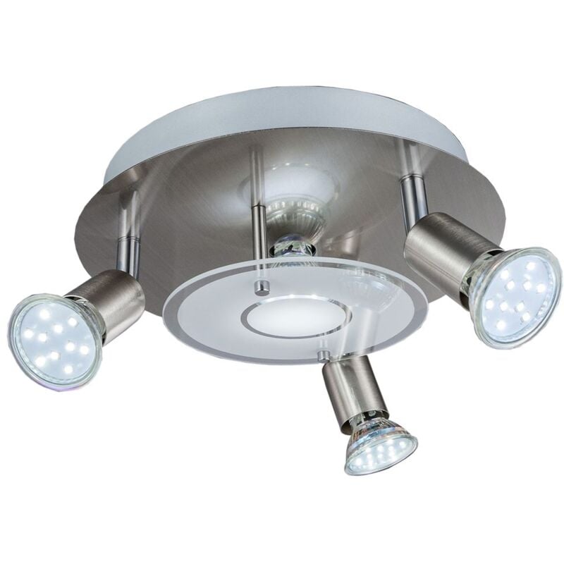 B.K.Licht - Lámpara plafón LED de forma redonda con 4 focos GU10, 3 exteriores giratorios y 1 central adecuados para una gran variedad de habitaciones, 3W y 250 lúmenes, 3000K, color níquel mate