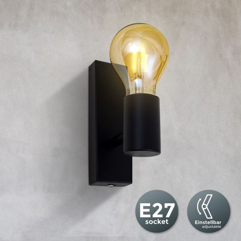 B.K.Licht - Aplique de pared negro para interior, Lámpara de metall, requieren bombilla E27, max. 60 W, 230 V, índice de protección IP20, industrial, retro, vintage, rústico, o incluso nórdico moderno