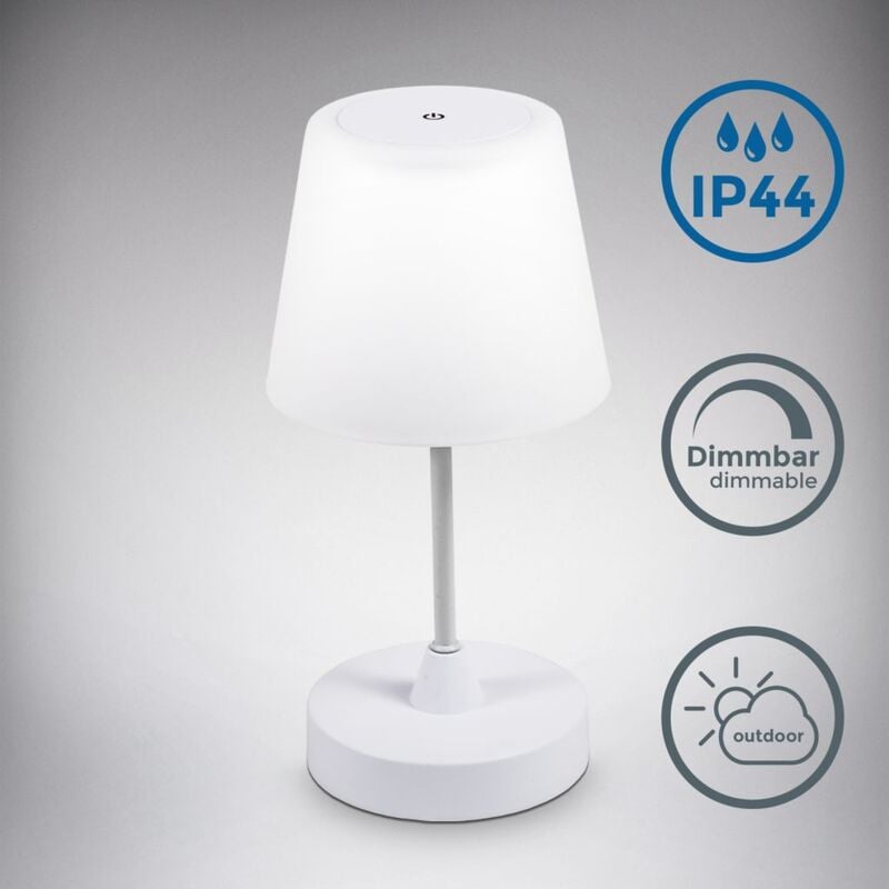 B.K.Licht I Lámpara de mesa de exterior LED I Lámpara de mesa IP44 I Batería de lámpara de jardín I Lámpara de cabecera I Lámpara de lectura I Regulable I Blanco