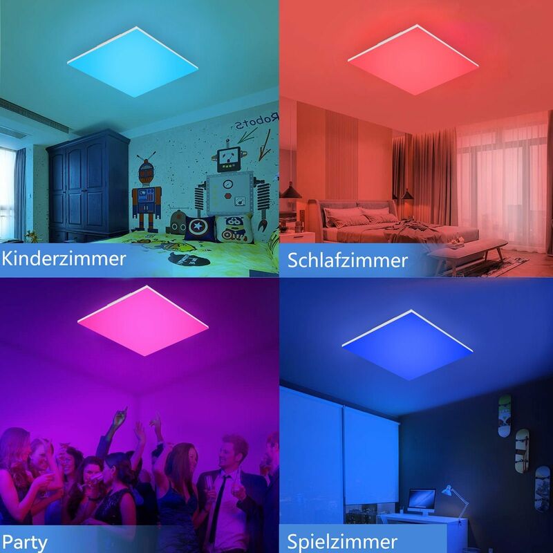 Wohnzimmer LED 3000-6500K Farbwechsel Küche - Panel mit Badezimmer Dimmbar Deckenlampe für RGB Fernbedienung Schlafzimmer Deckenleuchte 32W ZMH Eckig