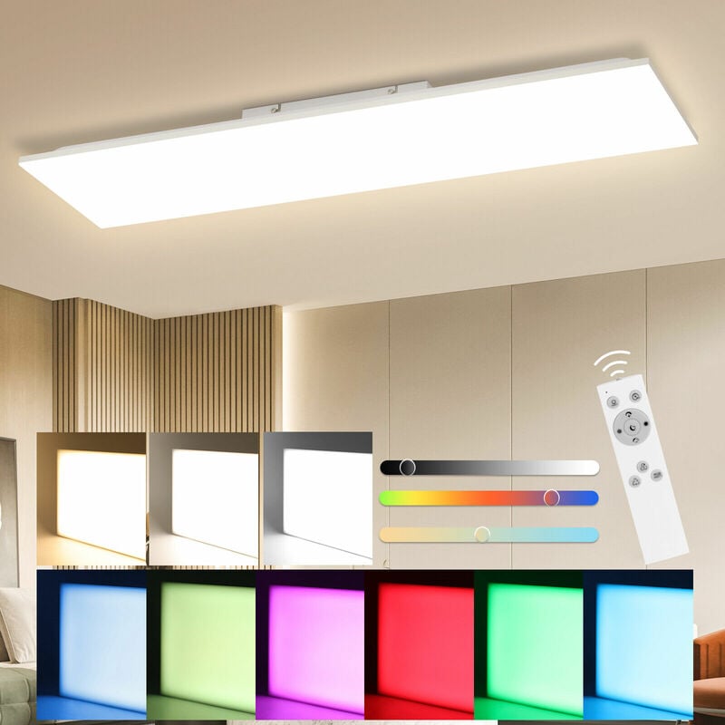 ZMH Kaltweiß Küche für 3000-6500K Büro Deckenleuchte Wohnzimmer Modern Fernbedienung - 32W Deckenlampe Schlafzimmer Dimmbar Weiß RGB Eckig LED Badezimmer