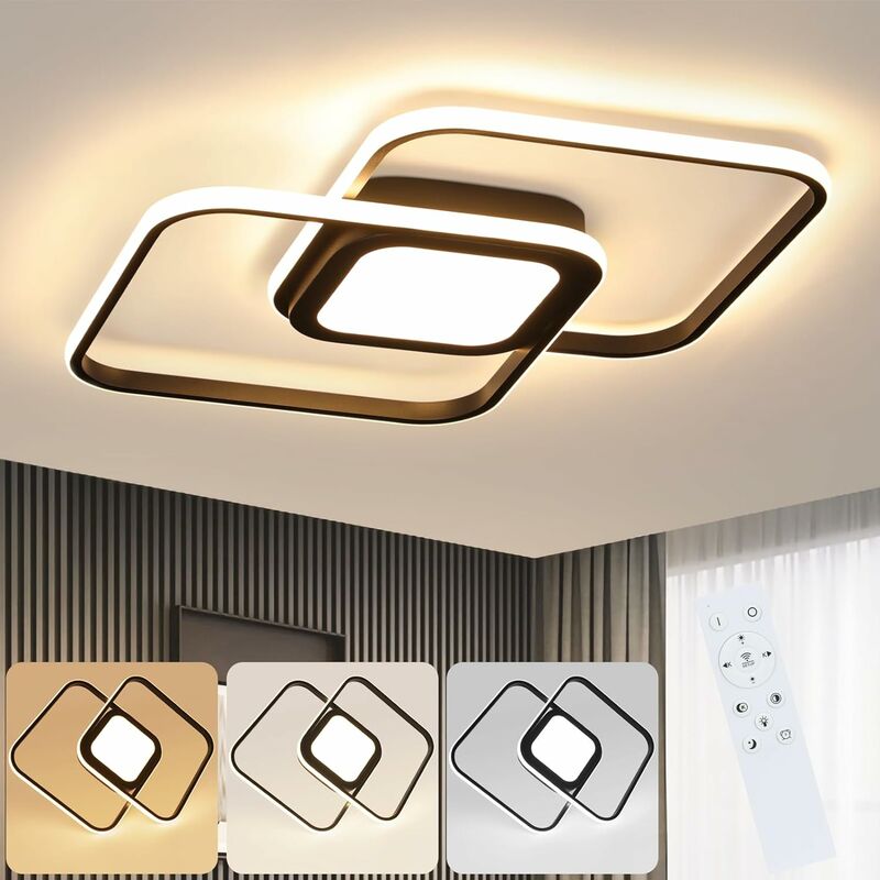 Deckenleuchte Metall für Schlafzimmerlampe mit Schwarz - Deckenlampe ZMH Modern LED Kinderzimmer Wohnzimmer Dimmbar Fernbedienung Küche 48W Flur