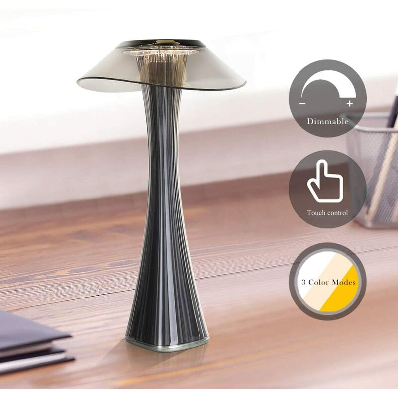 ZMH LED Tischleuchte Nachttischlampe Touch LED Dimmbar Kabellos mit USB  Batteriebetrieben, LED fest integriert, Warmweiß