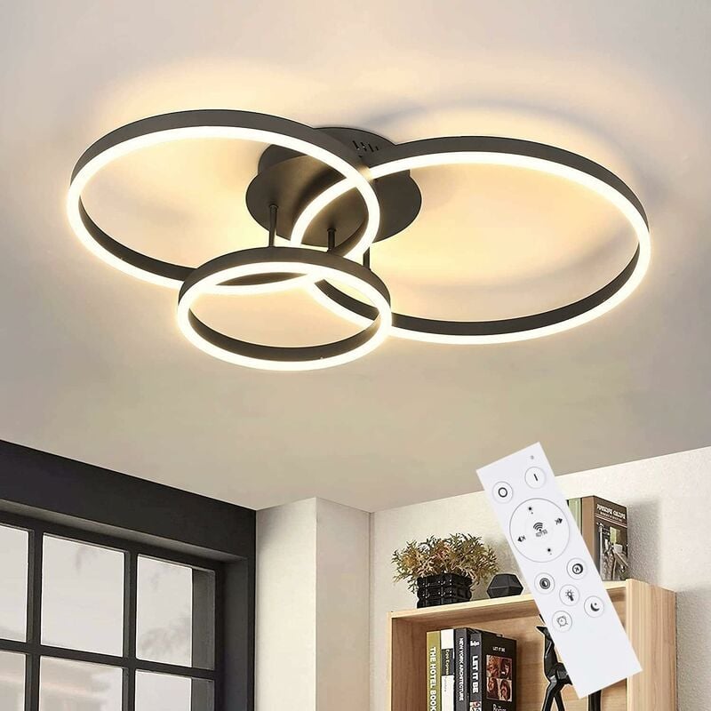 ZMH Deckenlampe LED Deckenleuchte Acryl - für Arbeitszimmer Design Fernbedienung 82CM mit Ringen 3 74W Wohnzimmer Hotel Wohnzimmerlampe Dimmbar Schlafzimmer mit aus Küche Schwarz Büro
