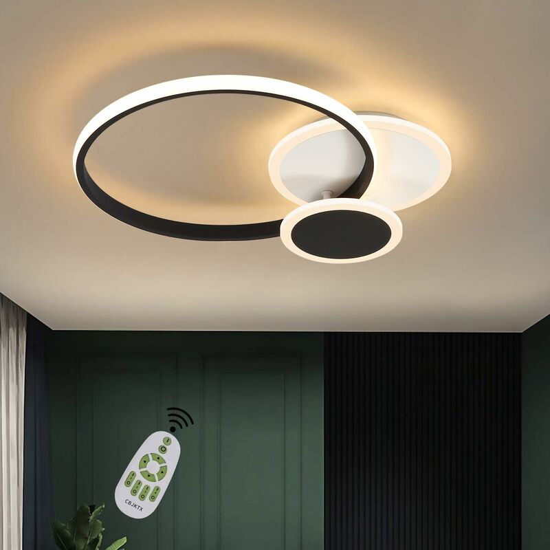 ZMH Deckenlampe LED Deckenleuchte Wohnzimmer dimmbar Modern Design  Schlafzimmerlampe Schwarz weiß aus Eisen Aluminium und Acryl mit  Fernbedienung auch für Esszimmer Büro 3 Ringen - 39w - 44x8x22cm