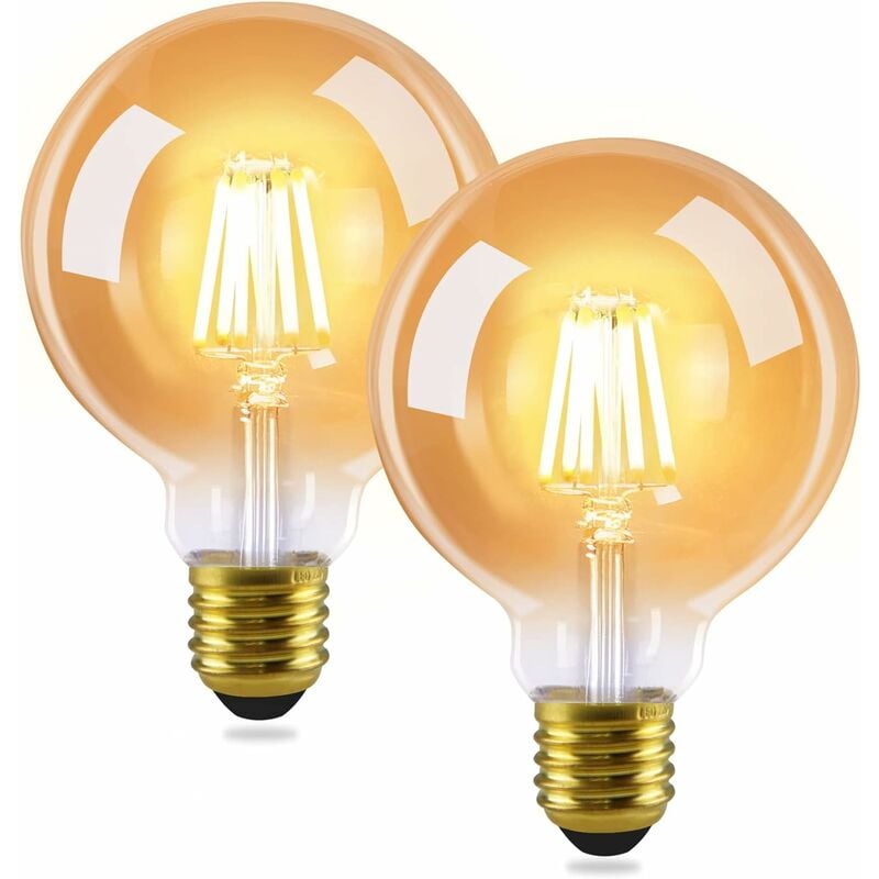 ZMH LED Gluehbirne E27 Vintage Lampe - G95 Leuchtmittel edison Light Bulb  2700K 4W Glühlampe Warmweiß Filament Retro Birne Glas Antike  Energiesparlampe für Haus Hotel Bar Cafeu2 Stück