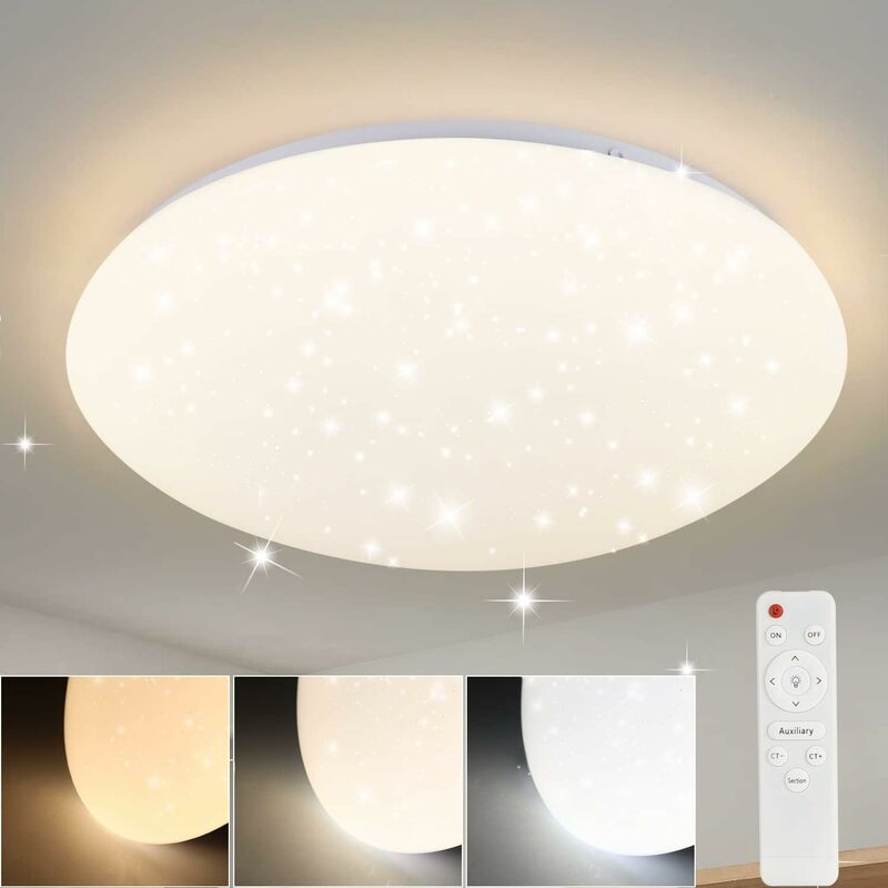 ZMH Deckenlampe Fernbedienung Küche LED Modern Deckenbeleuchtung Schlafzimmer Flurlampe Dimmbar Ø28cm Deckenleuchte mit Wohnzimmer - Rund Sternendekor Flur Schlafzimmerlampe 37W für Sternenhimmel