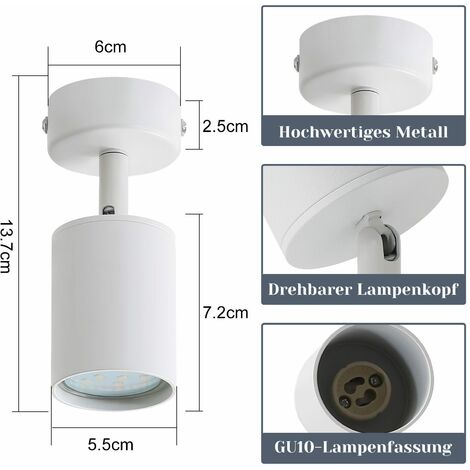ZMH LED Deckenleuchte Schwarz Deckenstrahler: Flurlampe Deckenlampe GU10 LED 330°Schwenkbar, Modern Spots fest integriert