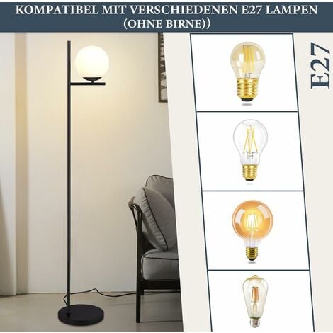 E27 Stehlampe Design -Industrial Modern Standlampe Fußschalter ZMH Standleuchte Weiß mit Glas Metall aus Stehleuchte Wohnzimmer