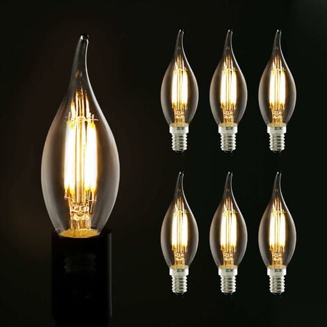ZMH 6 Stück LED E14 Glühbirne Leuchtmittel: Lampe Warmweiß kerze Birne 4W  2700K Filament Retro Edison