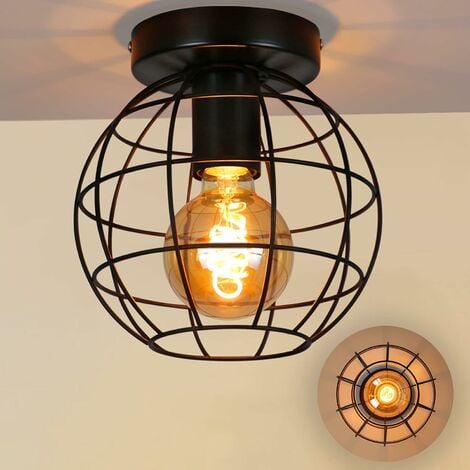 ZMH Deckenleuchte Vintage Deckenlampe Flur schwarz Retro Lampe E27 Fassung  industrielle runde Flurlampe aus Metall leuchte
