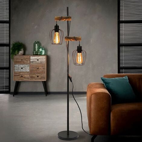 Moderne Stehlampe braun E27 Holz Wohnzimmer Netzstecker 