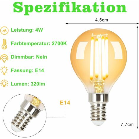 ZMH 6 Stück LED Gluehbirne E14 Vintage Lampe - G45 Leuchtmittel edison  Light Bulb 2700K 4W Glühlampe