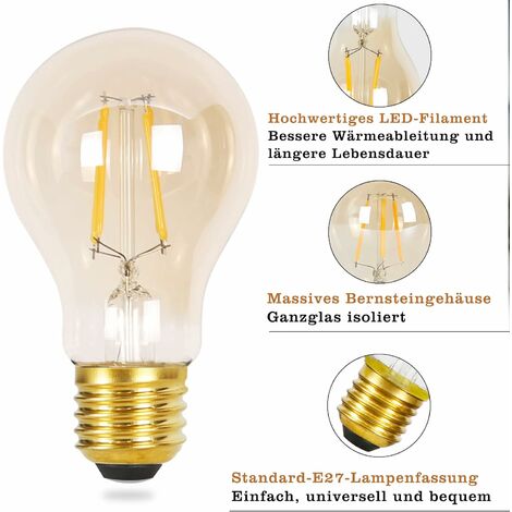 ZMH 6 Stück LED Gluehbirne E27 Vintage Lampe - A60 Leuchtmittel edison  Light Bulb 2700K 4W Glühlampe