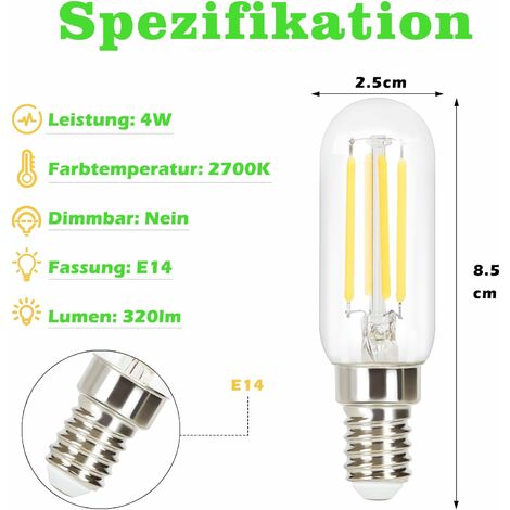 ZMH 4 Stück LED Gluehbirne E14 Vintage Lampe - T25 Leuchtmittel edison  Light Bulb 2700K 4W Glühlampe