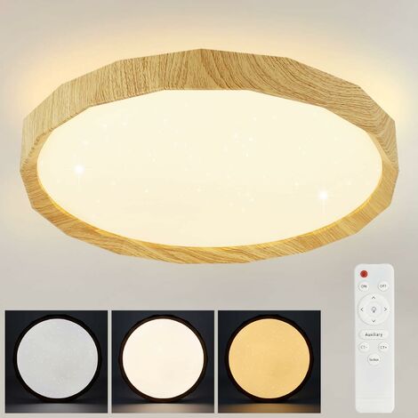 ZMH LED Deckenleuchte Dimmbar Deckenlampe Holz - Holzlampe Sternenhimmel  Rund 40CM Farbentemperatur einstellbar mit Fernbedienung Lampe für