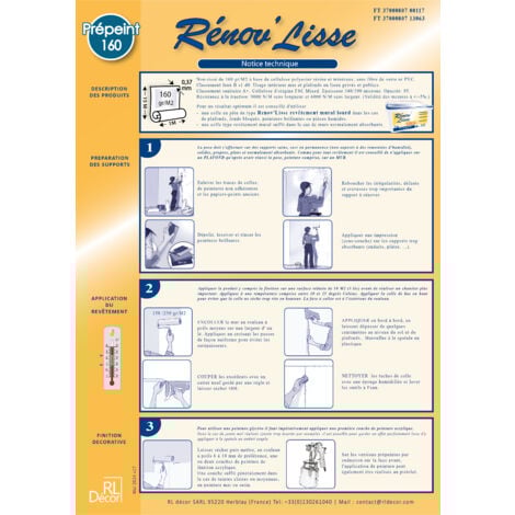 Lot de 4 rouleaux - Toile de rénovation Rénov'Lisse PREPEINT  160g/m² à base de cellulose polyester - 60m²