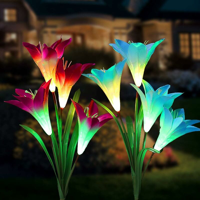 2 pièces LILY Lampe solaire avec 4 voyants sur votre jardin/balcon/terrasse Violet 