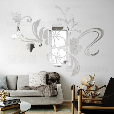 IMIKEYA Amovible Acrylique Miroir Wall Sticker 3D Lotus Fleur Decal pour La Maison Salon Chambre Décor 