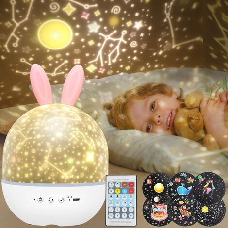 Veilleuse Enfant Etoiles Projecteur Rotatif Starry Lampe Projection Lumiere Avec Musique 6 Films Minuteur 360