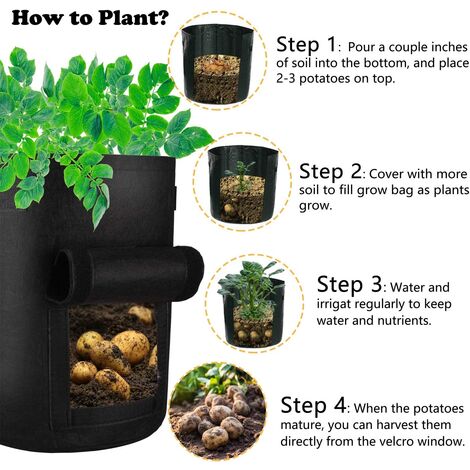 Grow sacs non-tissés plant de pomme de terre carotte Tomate avec poignées 2pcs Vert 7 GAL environ 26.50 L 