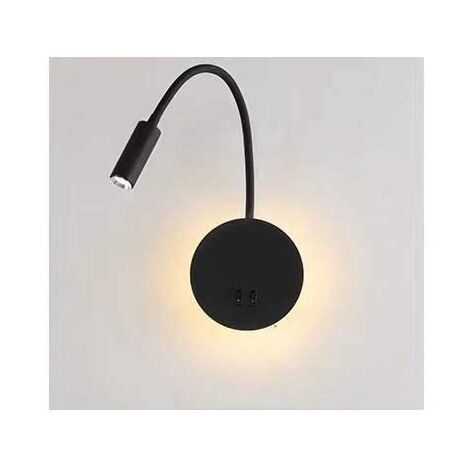 3+8W LED Lampe de chevet pour lire LED Lampe de lecture de Cygne Flexible (noir) Applique murale Liseuse LED avec interrupteur Blanc chaud 3000K Moderne