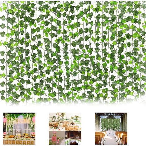 Plantes artificielles suspendues, faux lierre feuilles guirlande cadeaux  fête jardin mariage mur décor à la maison 40 pieds 450 feuilles 12 pièces  lierre