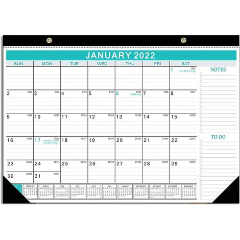 calendrier bureau 2022 43 x 30,5cm, noir 1 pièce Calendrier familial pour maison Janvier 2022 à juin 2023 Hwtcjx calendrier mensuel 2022 Agenda mural avec cordon et autocollants bureau