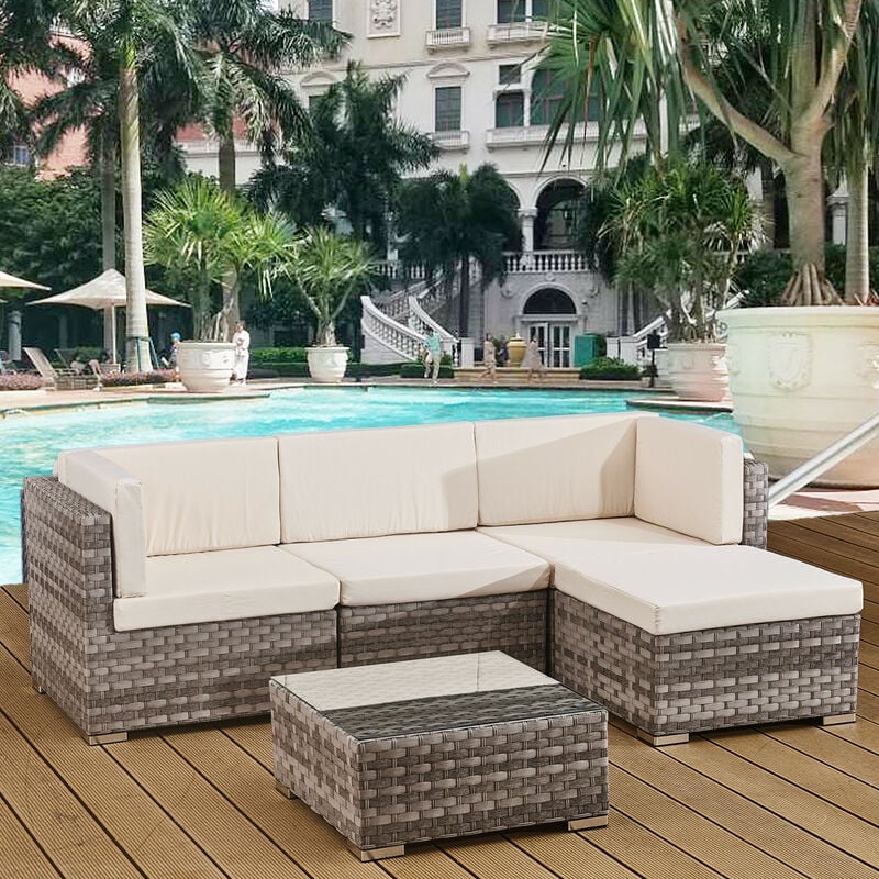 4 Seater Rattan Effect Patio Set Grey | Brokeasshome.com