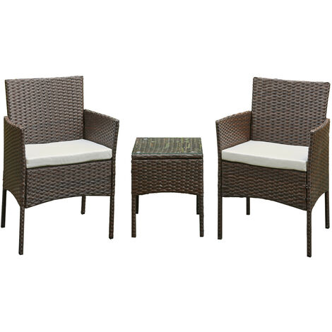 2 seats outdoor garden rattan furniture set - Brown Beige