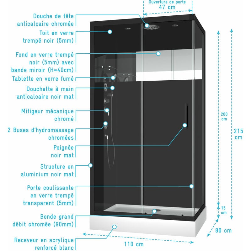 CABINA DUCHA RECTANGULAR DUALITY 115X80X215CM