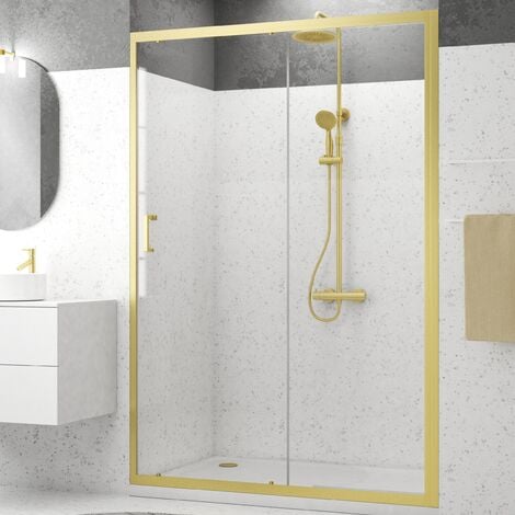 Puerta de ducha Corredera 140x200cm - Perfiles Oro Cepillado - Cristal Templado