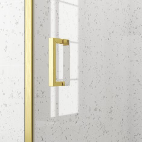 Puerta de ducha Corredera 140x200cm - Perfiles Oro Cepillado - Cristal Templado