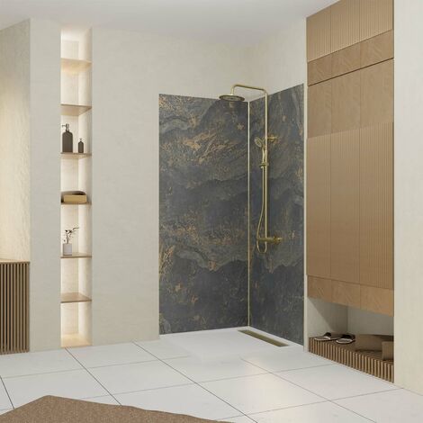 Pack 2 Paneles murales Piedra 'Venus' 90x210cm + Perfiles de Acabado y Angular Oro Cepillado