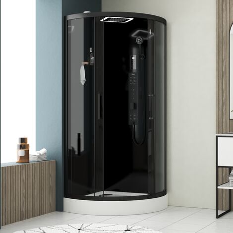 Cabina de ducha 1/4 de círculo 95x95x215 cm - Puertas correderas - Fondos & Profiles Negro Mate (1/5)