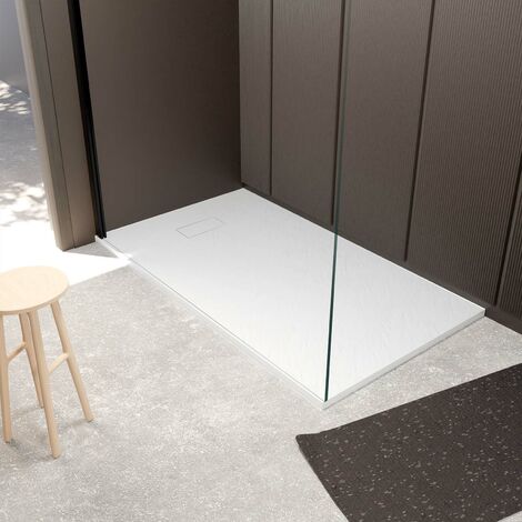 Plato de Ducha 80x140x2,6cm SMC - Acabado Piedra Blanco Mate - ROCK 2 WHITE