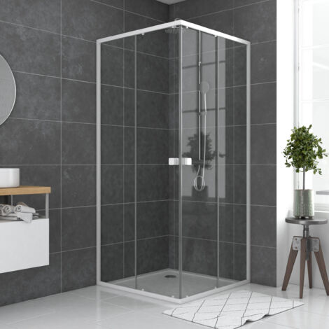 Puertas de ducha Angular Estructura blanca Extensible de 77 a 90 cm -WHITY