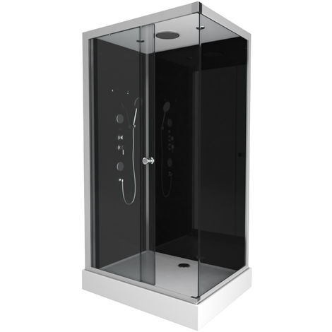 Cabina de ducha completa Vitamine Black Rectangle (80 x 110 x 215 cm, Negro  Gris Plata)