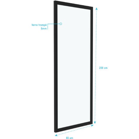 Panel lateral para mampara de ducha - 80x200cm -Perfil negro- Vidrio de 6mm