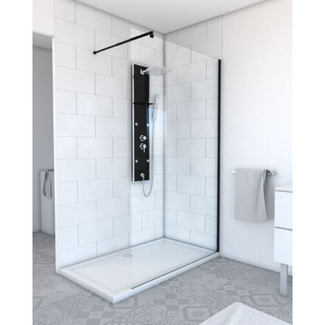 Mampara de ducha 120x200cm - Cristal templado transparente 8mm - Perfil Negro - FREEDOM 2 BLACK